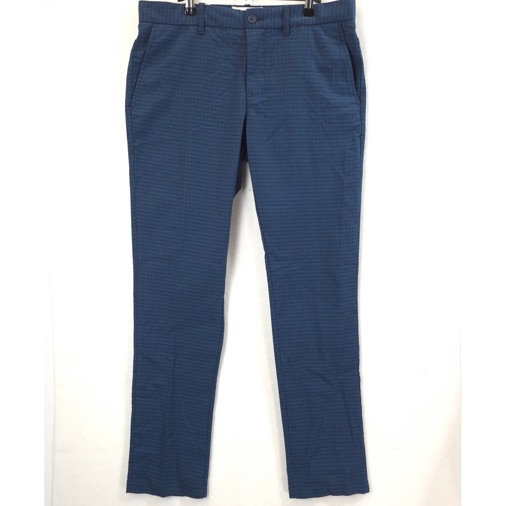 Original Penguin Slim Fit Chino Pants Micro-Check Blue Men 33x32 Modern Preppy